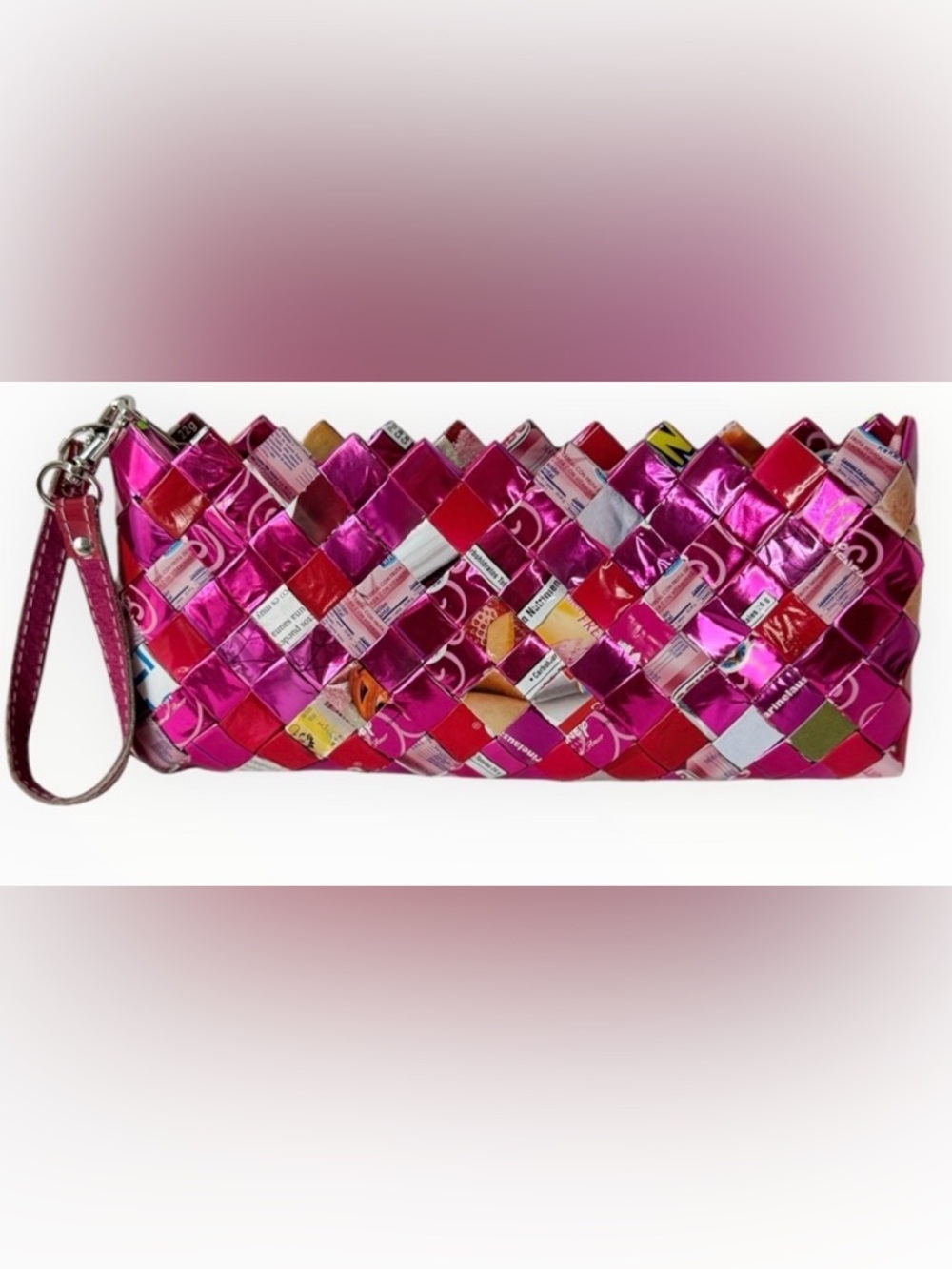 Nahui Ollin Candy Wrapper Woven Clutch Eco-Friendly Recycled Pop Art Purse
